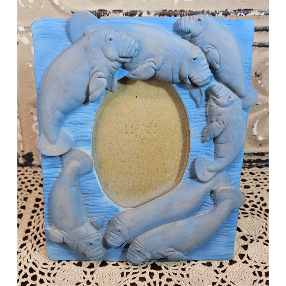 Vintage Blue & Grey Manatee Sea Cow Table Picture Frame Continental Creations